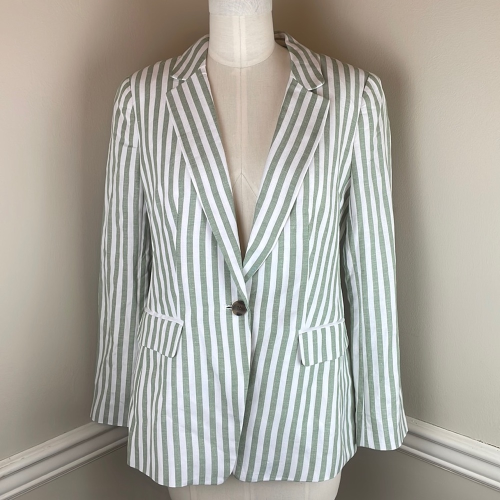 NWT Loft Linen Blend Green Striped Blaze size 8